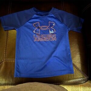 Under Armour Boys T-Shirt Size 6 Blue Short Sleeve Graphic Logo Athletic